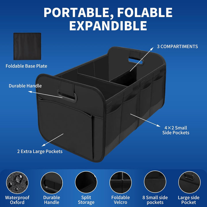 Faltbare Kofferraum Organizer-Box, Grosser wasserdichter Auto Organizer mit abnehmbaren Trennwänden