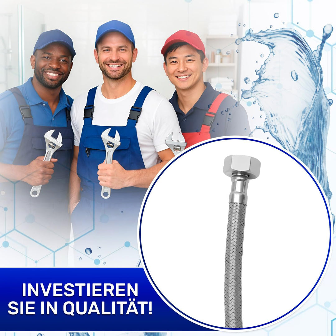 Flexibles Wasseranschluss 100 cm mit Edelstahlgewebe Innengewinde-Innengewinde 3/8” x 1/2” mit einem