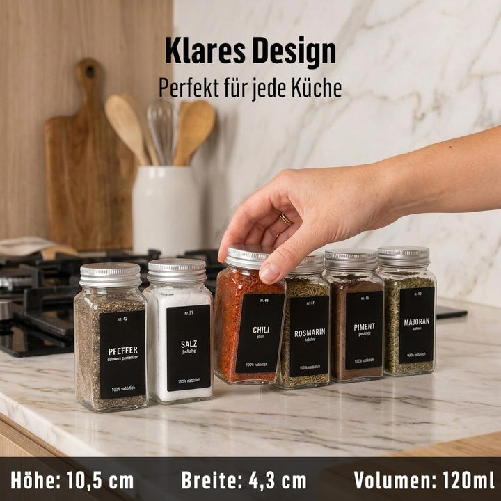 Deco haus Gewürzgläser mit Schraubkappe - 24er Set 120ml - Verschiedene Streuer-Aufsätze, Trichter,