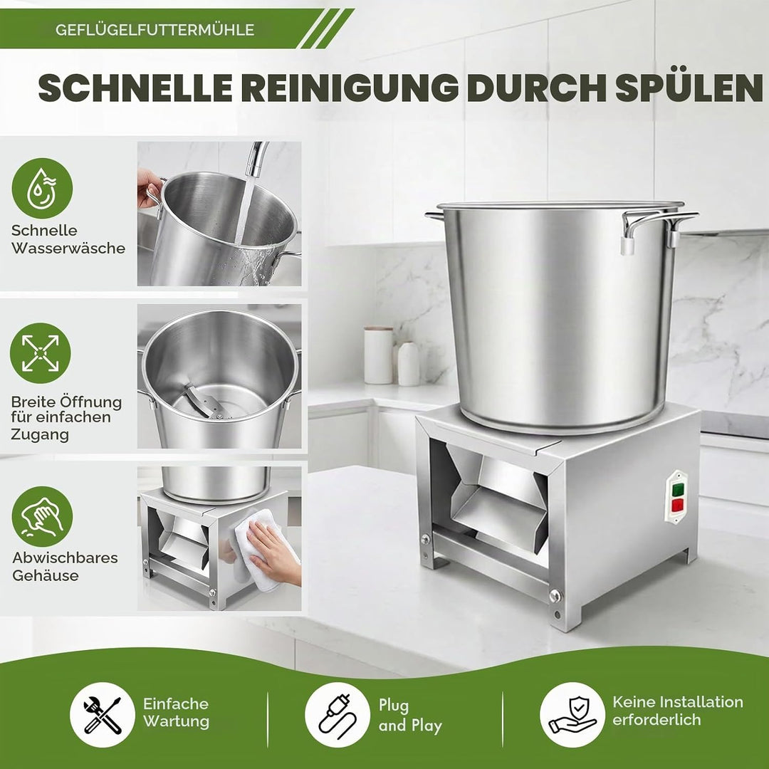 Futterhäcksler aus Edelstahl Für Nutztiere,1800W elektrischer Gemüsezerkleinerer, kleiner Gemüsezerk