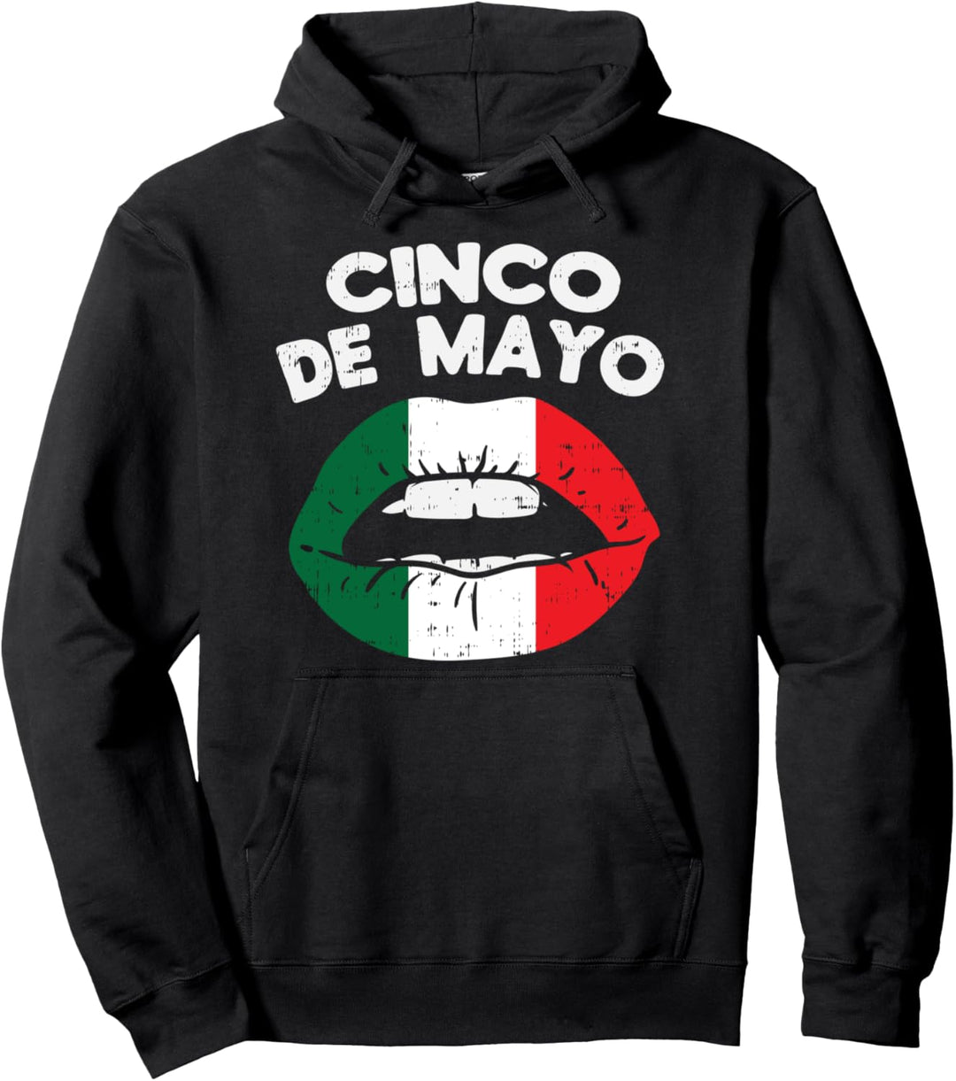 Cinco De Mayo Mexican Flag Lips Patriotic Women Latina Pullover Hoodie