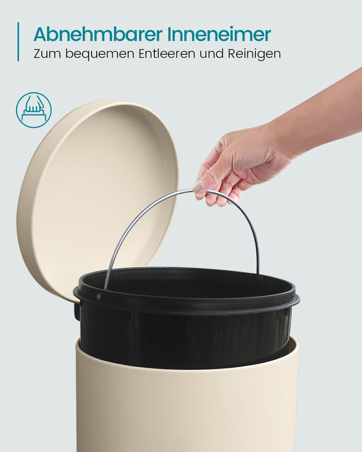 Mülleimer 30 L Treteimer mit Soft Close Deckel, Abfalleimer 30 Liter mit Fusspedal, Rund Mülleimer m