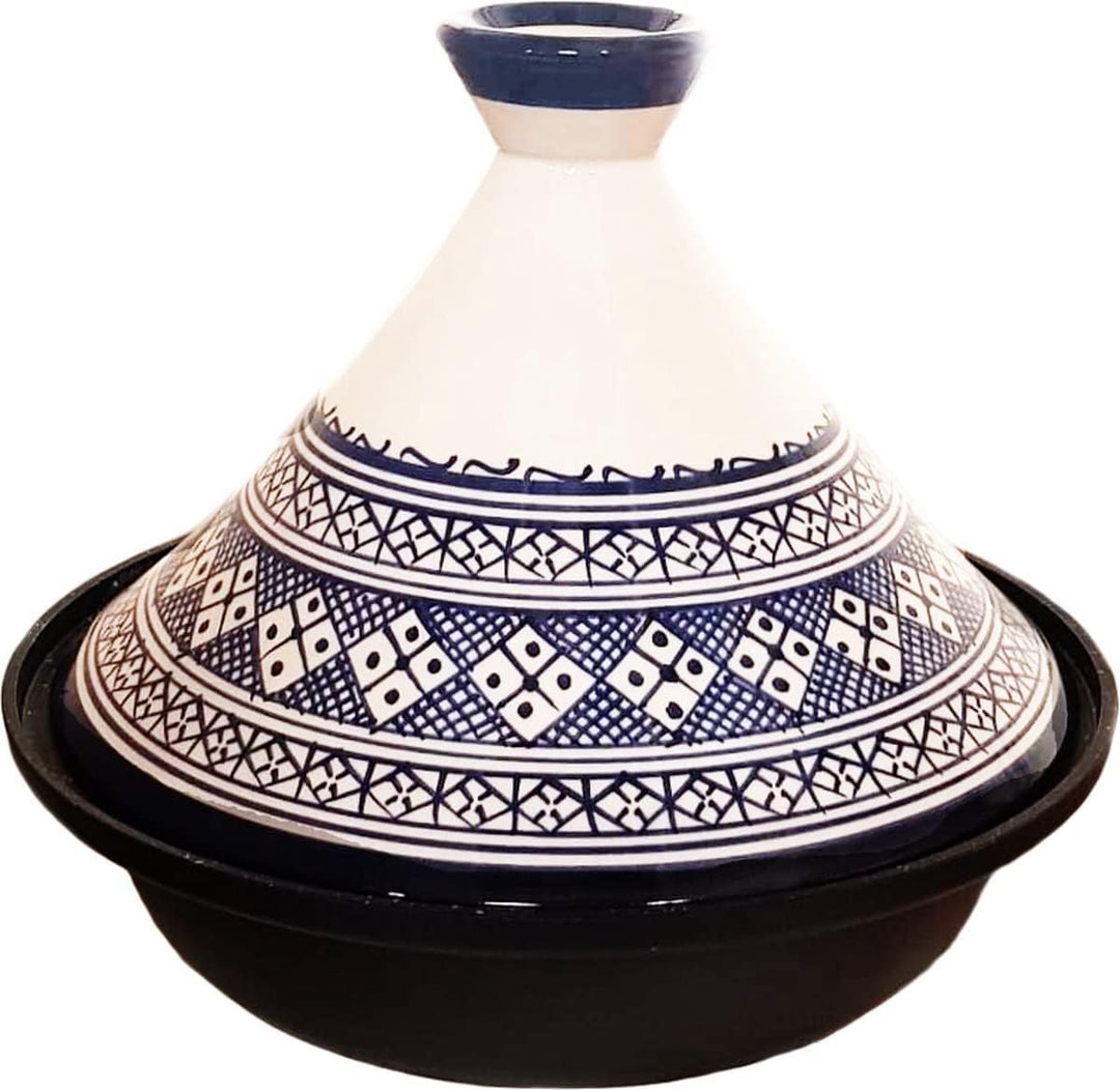 Tajine Fes Ø30cm - Induktion - Handarbeit bunte Keramik - Weiss/Blau