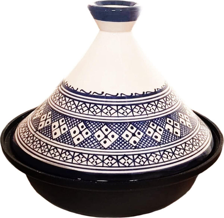 Tajine Fes Ø30cm - Induktion - Handarbeit bunte Keramik - Weiss/Blau