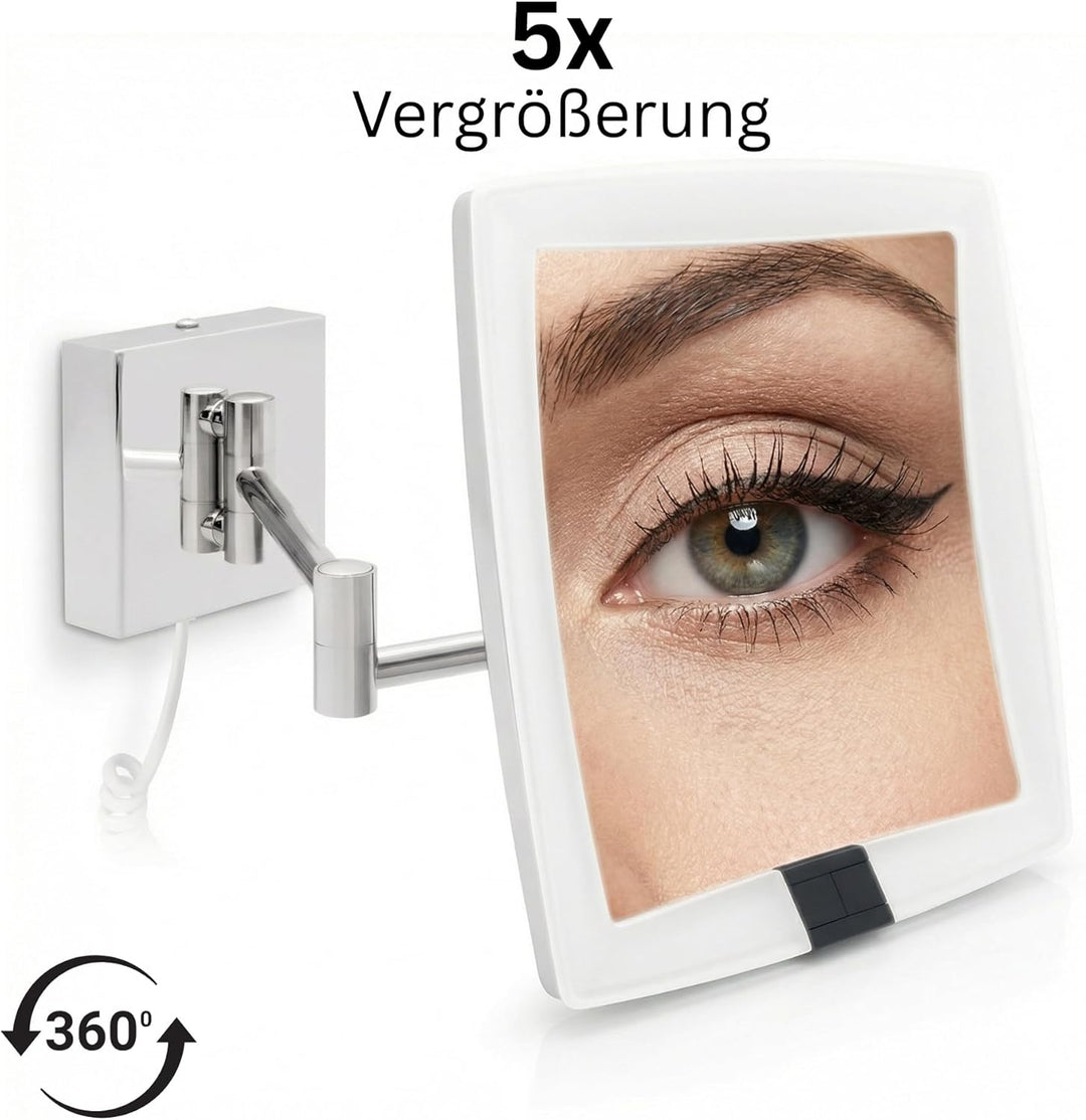 Libaro LED Kosmetikspiegel mit Sensor Verona eckig 5fach Vergrösserungsspiegel quadratisch Wandmonta