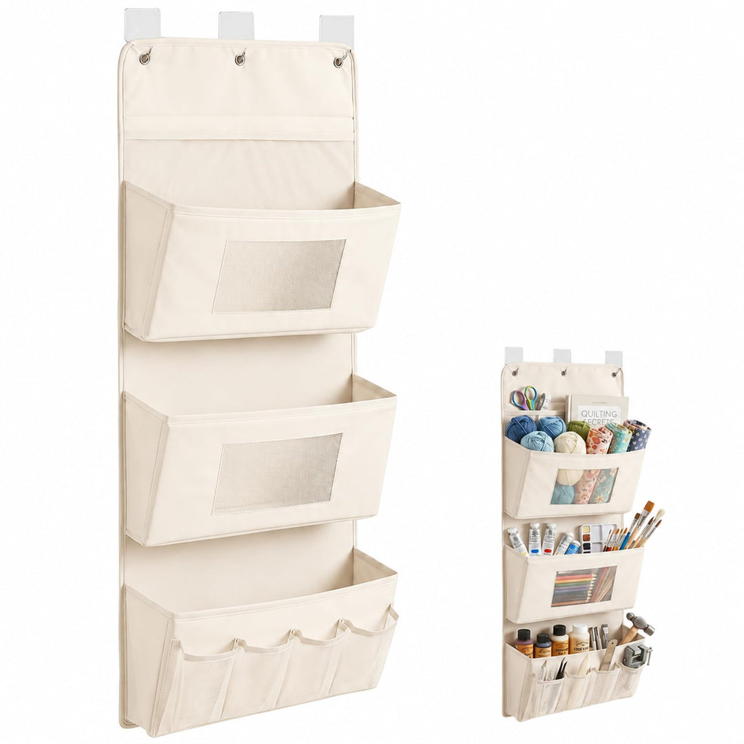 OMJMYY Hängeorganizer Tür 3-Schichten 40x90cm Für Schlafzimmer, Beige | Aufbewahrung Hängend, 3 Hake