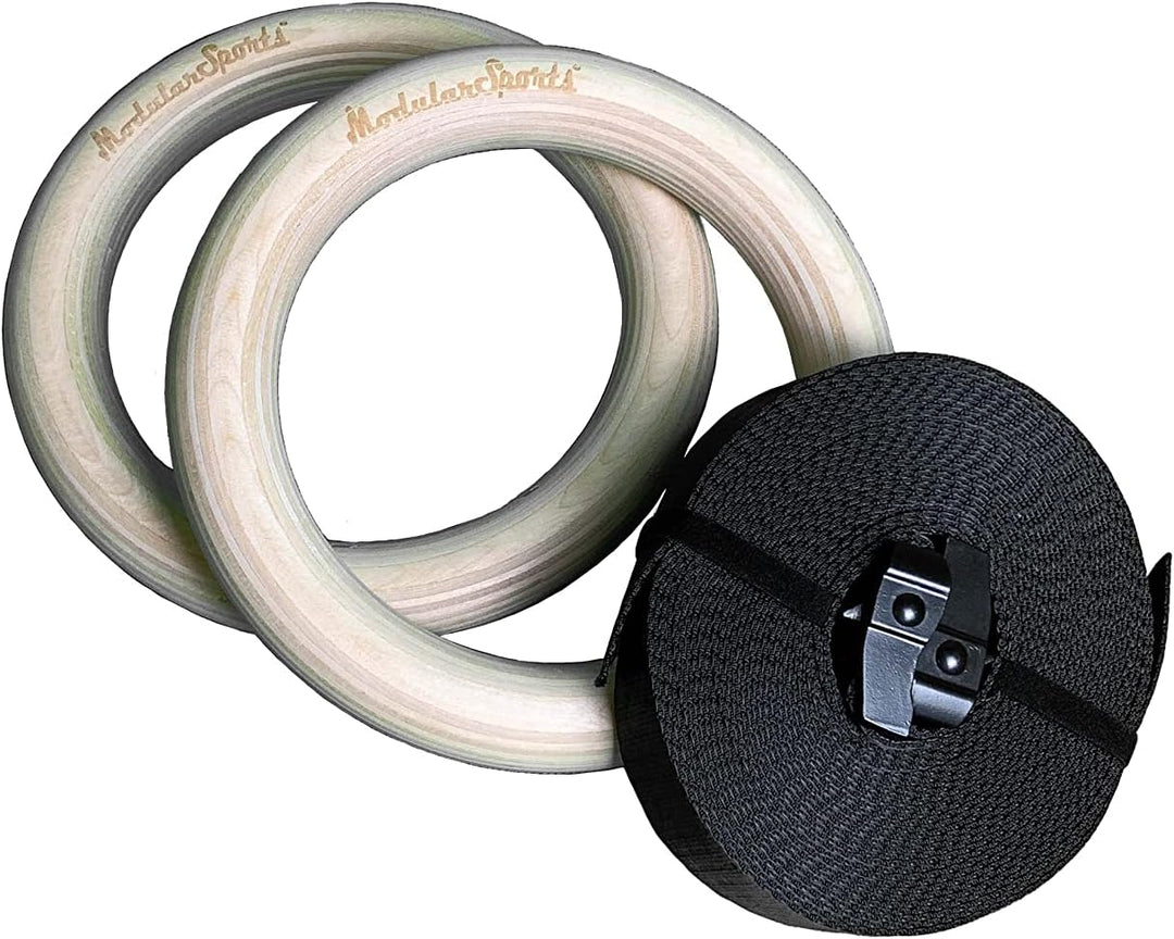 Modular Sports Gymnastikringe aus Holz 32mm / hochwertige Turnringe Outdoor & Indoor/belastbare Gurt