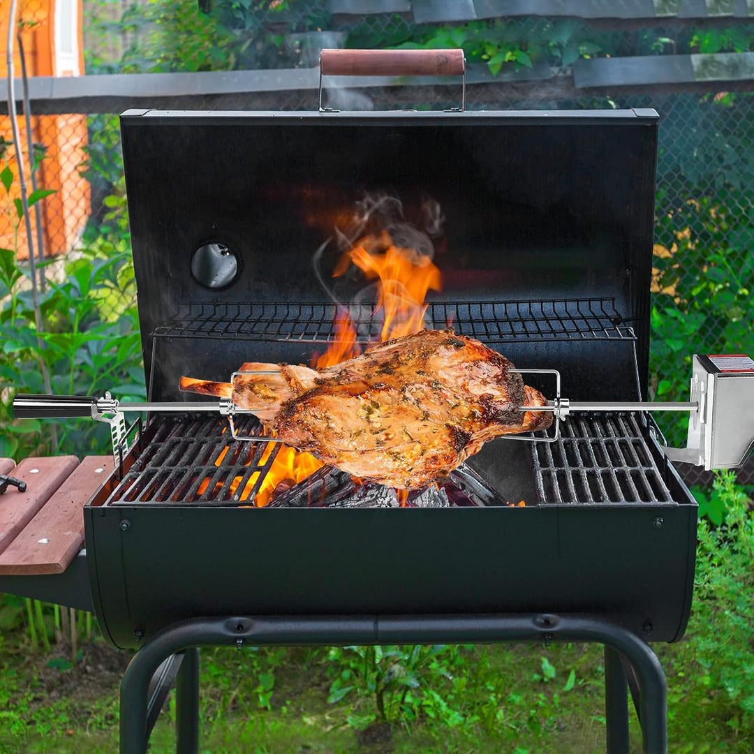 Elektrischer Grillspiess Set 107cm Drehspiess inkl. 4X Fleischnadeln und Edelstahl Motor, 220V-240V,