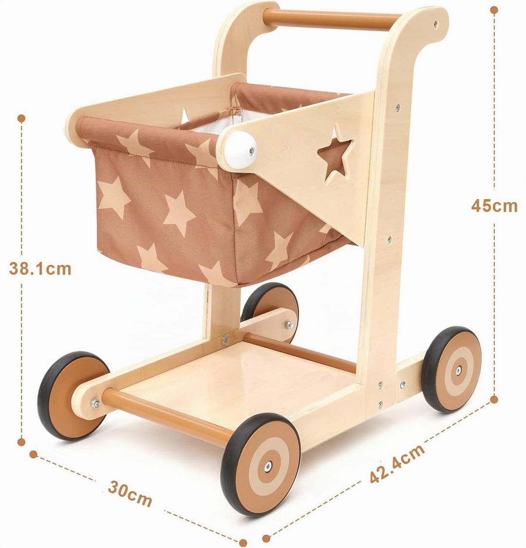 Asweets 2-in-1 Lauflernwagen Holz, Puppenwagen zum Schieben und Ziehen, Baby Walker, Kleinkindspielz