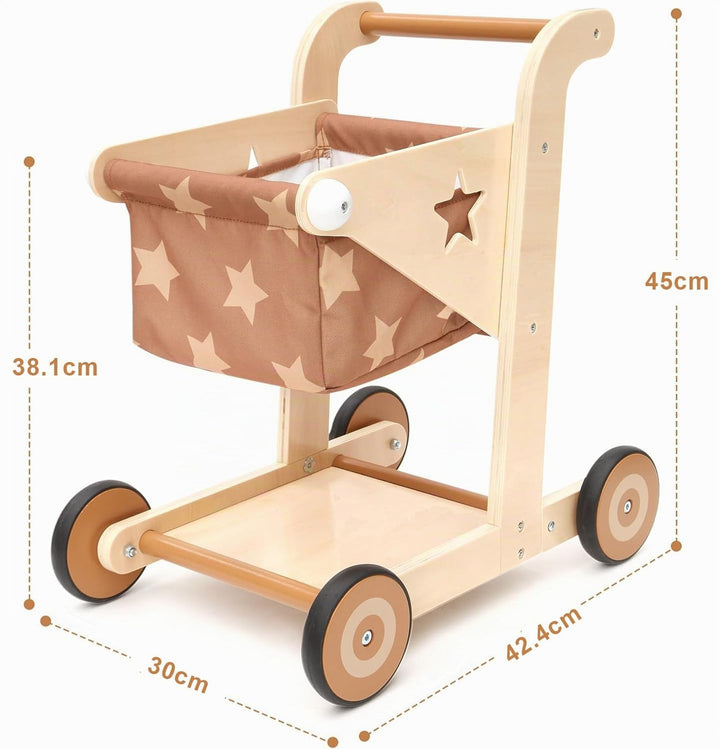 Asweets 2-in-1 Lauflernwagen Holz, Puppenwagen zum Schieben und Ziehen, Baby Walker, Kleinkindspielz