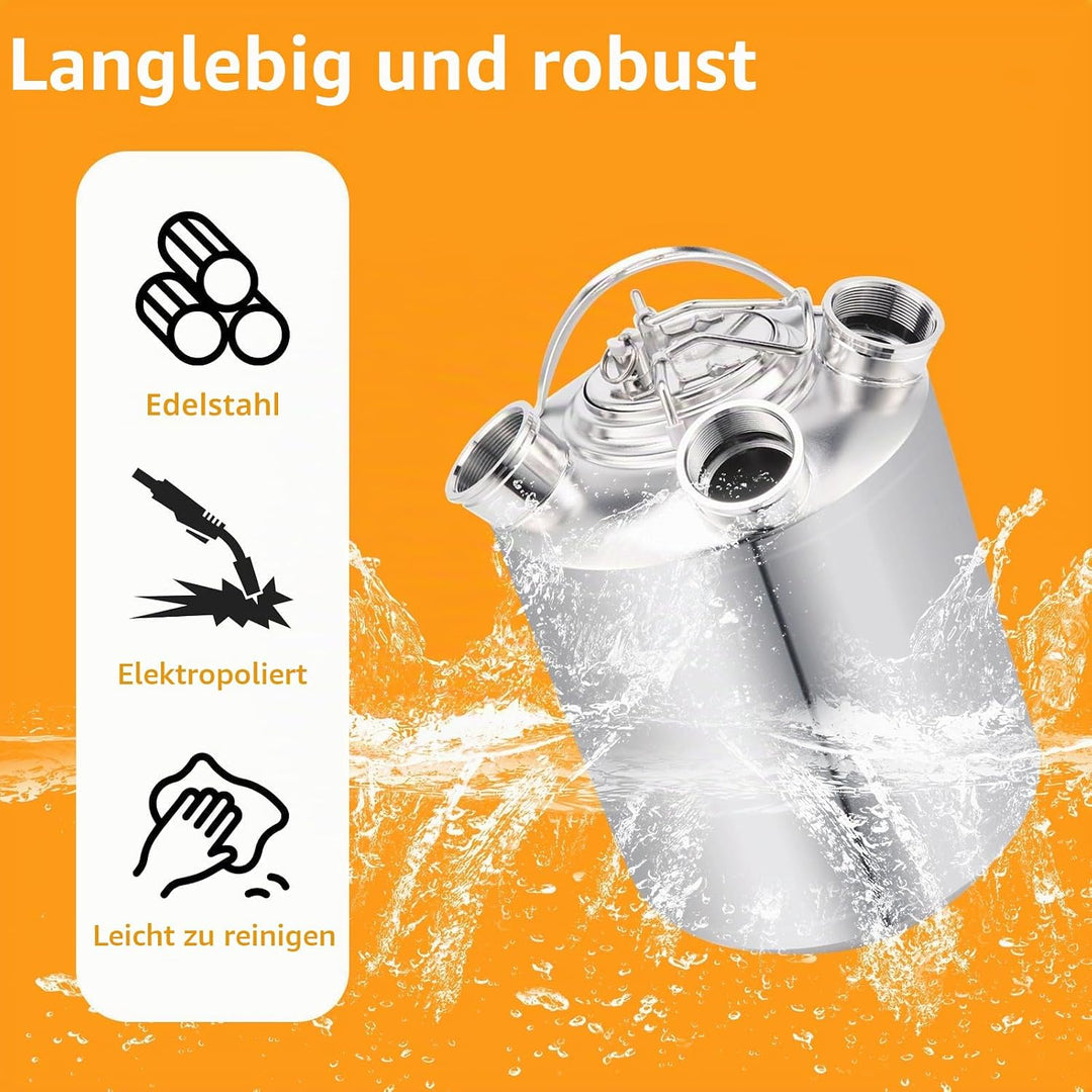 10L Bier Reinigungsfass Edelstahl, 3 Kopf ReinigungsbehäLter mit Deckel und Keg-Spiessen A,A,S, Bier