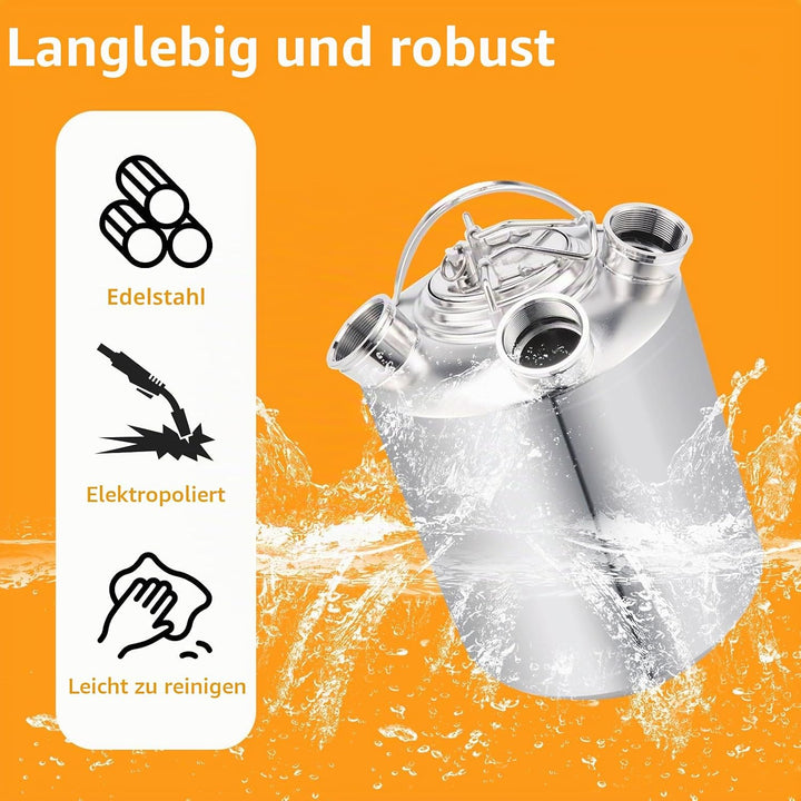 10L Bier Reinigungsfass Edelstahl, 3 Kopf ReinigungsbehäLter mit Deckel und Keg-Spiessen A,A,S, Bier