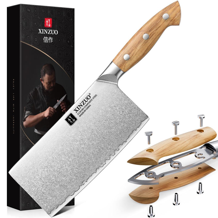 XINZUO 18cm Verbundstahl Hackmesser, Profi Chinesisches Kochmesser Handgeschmiedet Multifunktions Ch