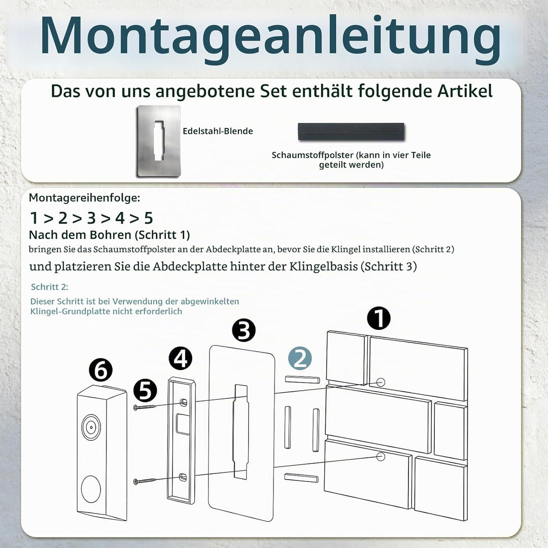 Edelstahl-Blende für Eufy Video Doorbell E340 - Wandplatte Geeignet für Eufy Videotürklingel E340, S