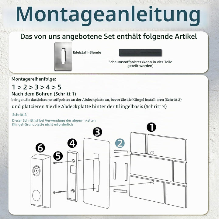 Edelstahl-Blende für Eufy Video Doorbell E340 - Wandplatte Geeignet für Eufy Videotürklingel E340, S