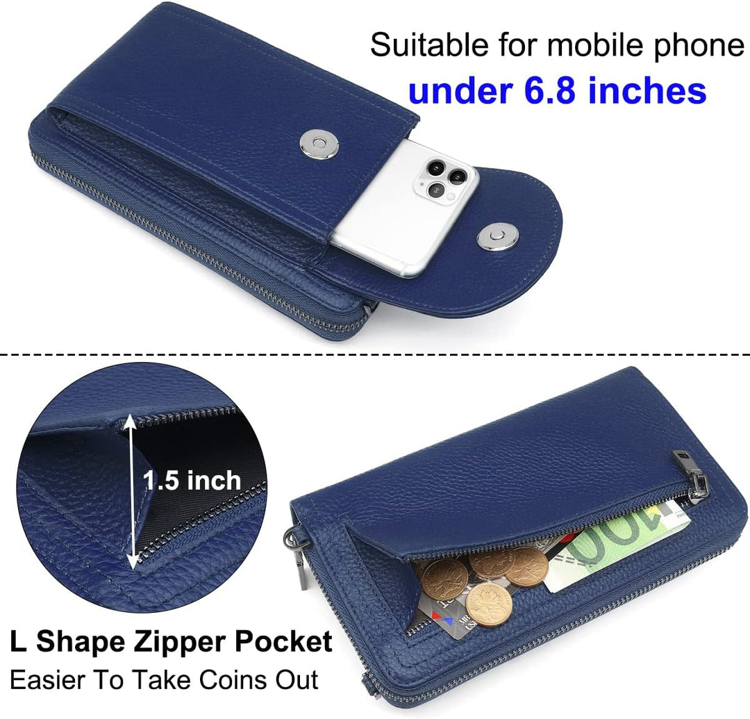 Handytasche zum Umhängen RFID Schutz Geldbeutel Damen Handy Umhängetasche Leder Viele Fächer Handy S
