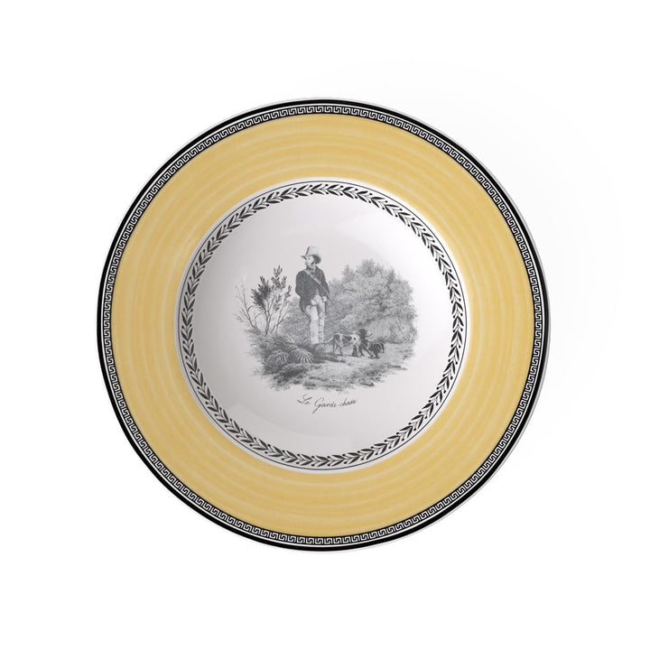 Villeroy und Boch Audun Chasse Suppenteller, 24 cm, Premium Porzellan, Weiss/Grau/Gelb 24 cm Landhau