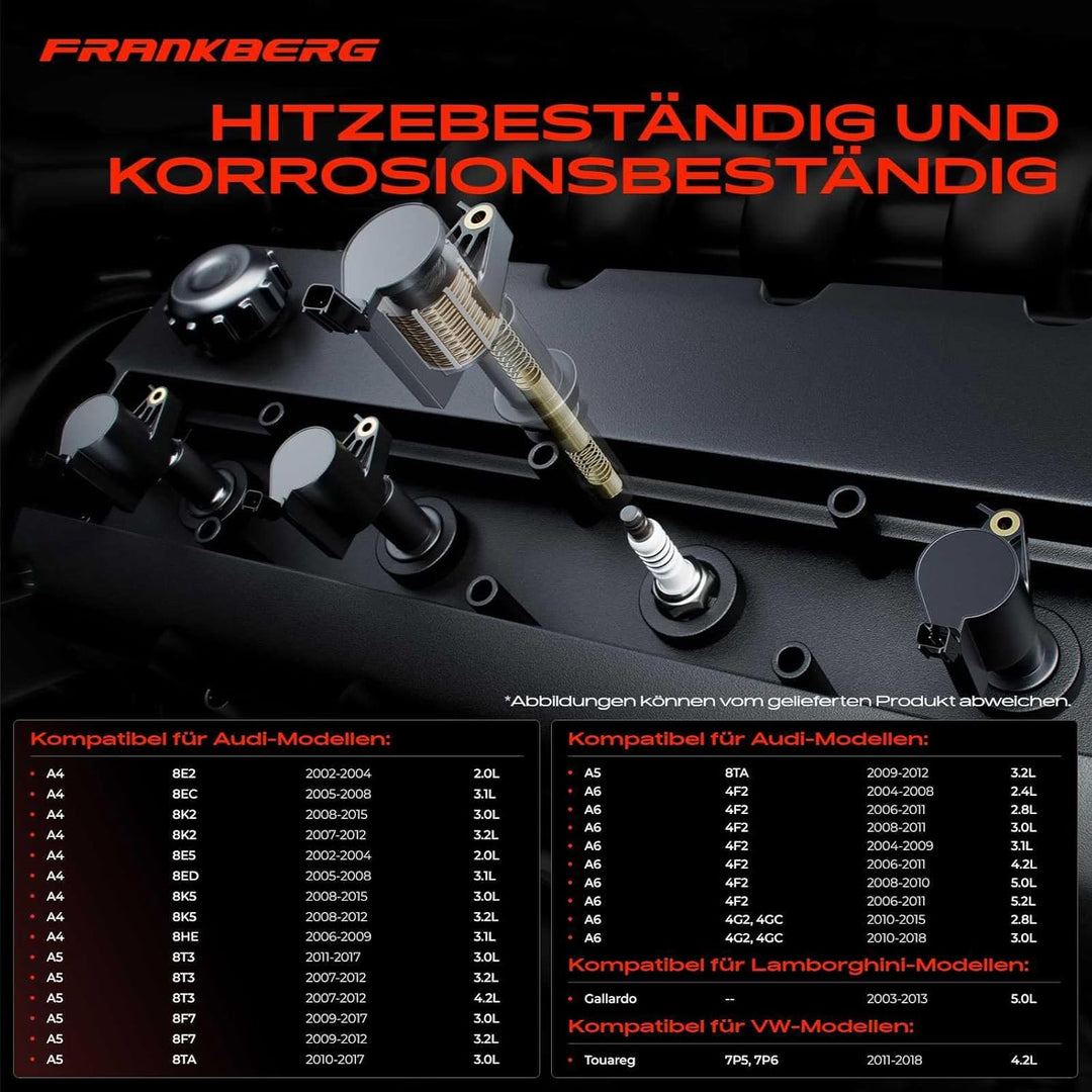 Frankberg 4x Zündspule Zündmodul Kompatibel mit A4 2.0L-3.2L S4 2002-2015 A4 Avant 2.0L-3.2L S4 2002