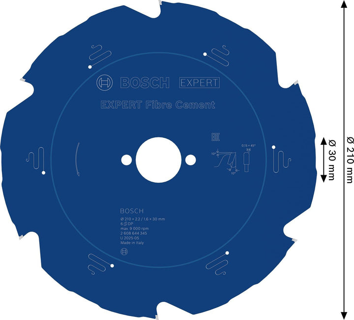 Bosch Professional 1x Kreissägeblatt Expert for Fiber Cement (für Faserzement, Sägeblatt Ø 210 x 30