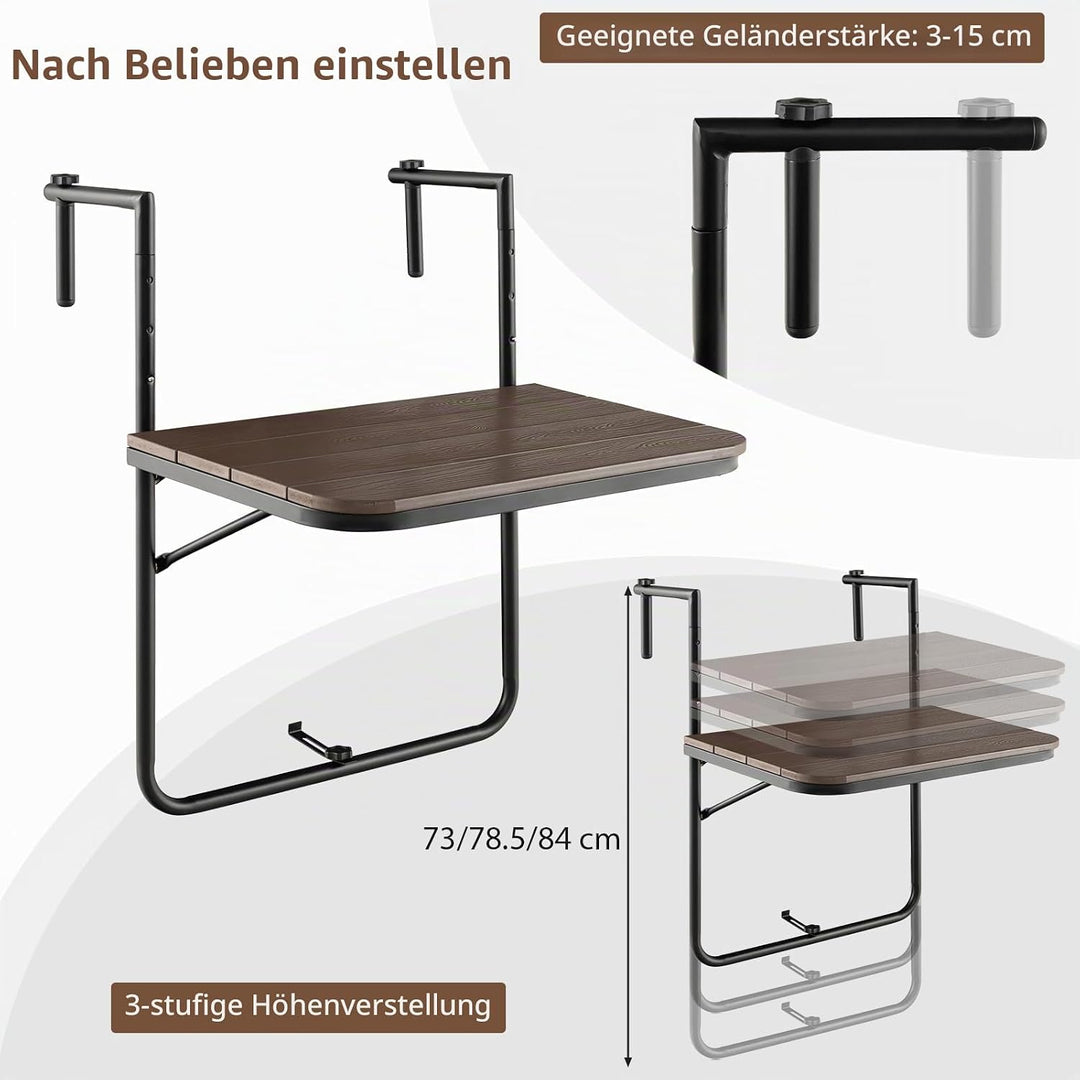 GIANTEX Balkontisch klappbar hängend, Hängetisch Klapptisch Balkon zum Einhängen, Balkonhängetisch i