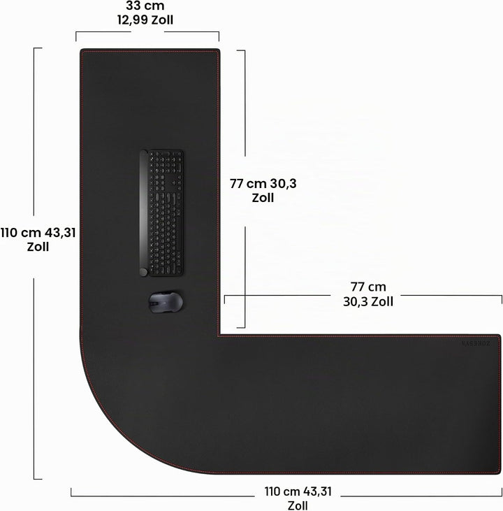 ZORESYN L förmiger Schreibtischunterlage 110cm (L) x110cm (L) x 33cm (B), Eck-Büro-schreibmatte PU L