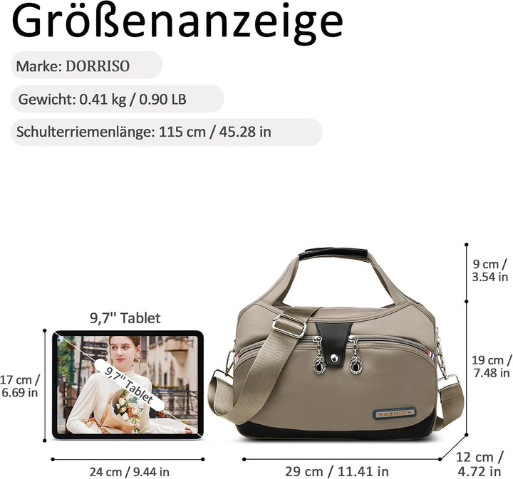 DORRISO Damen Umhängetasche Handtasche Mode Schultertasche Casual Umhängetaschen Reise Arbeit Lässig