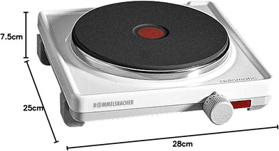 ROMMELSBACHER Automatik Einzelkochplatte AK 2080 - Gehäuse feueremailliert, weiss, Gussheizplatte 18