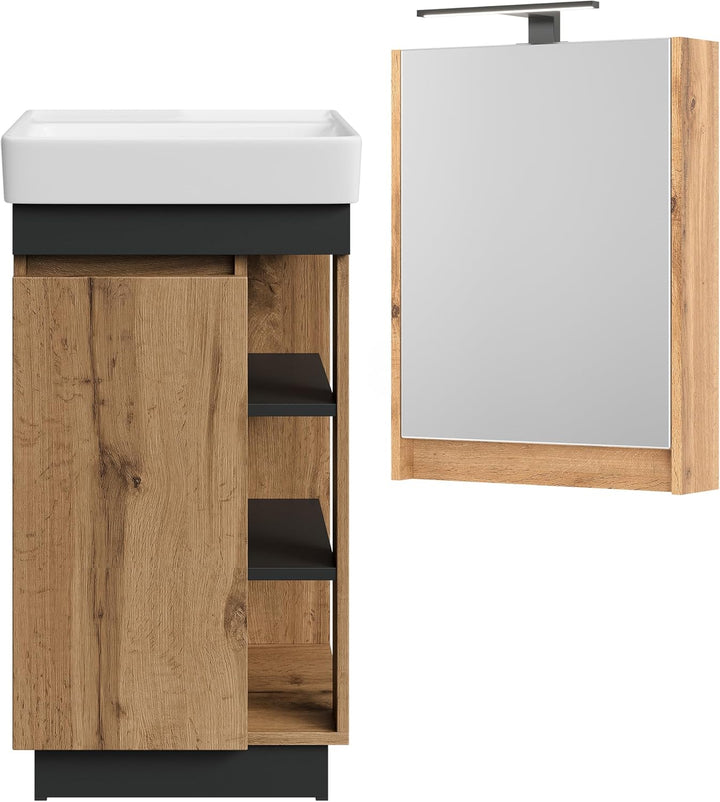 Planetmöbel Nyx Badmöbel Set 2-teilig Waschtisch mit Unterschrank 50 x 85,9 x 42 cm Wotan Eiche/Anth