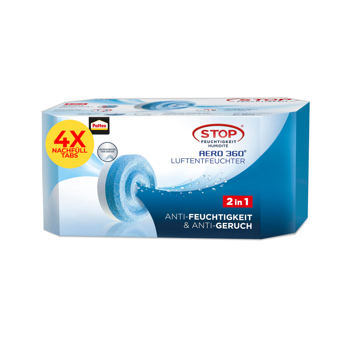 Pattex AERO 360° Neutral Tabs Nachfüllpack (4er-Pack), reduzieren Feuchtigkeit und schlechte Gerüche