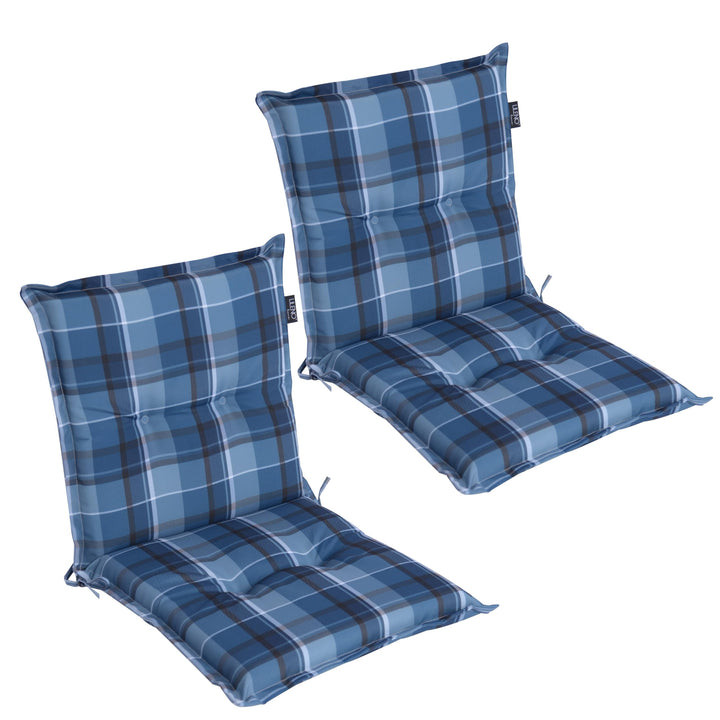 LILENO HOME Gartenstuhl Auflagen als [2er Set - Niedriglehner] in Karo Blau - Bequeme Liegen als Sit