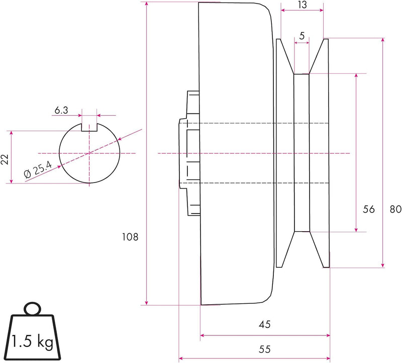 EBERTH Fliehkraftkupplung für 25,4mm Ø Welle, Benzinmotor Kupplung, diverse Anwendungen, Go Kart, Po