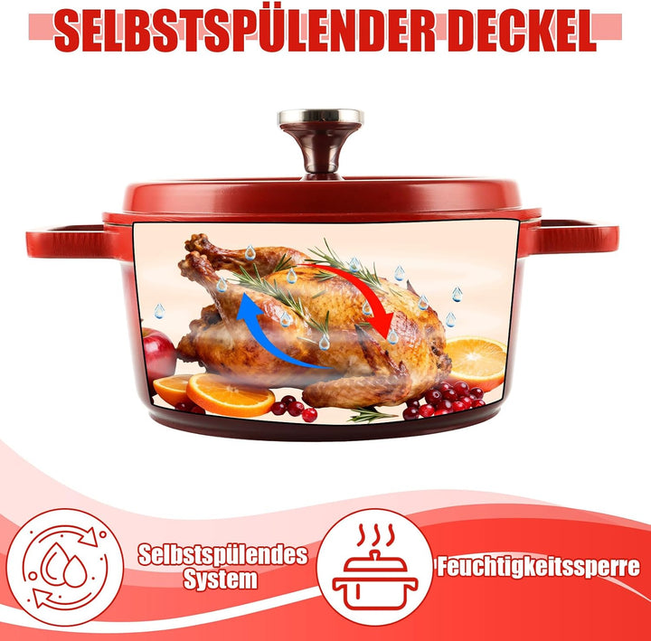 24CM Emaille Aluguss Keramik Topf 4.75L Schmortopf mit Deckel für Backofengeeignet Antihaftbe Pfanne