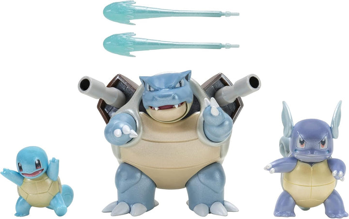 Pokemon PKW2773 Auto Set Select Evolution 3er-Pack – mit 5,1 cm Spritzteller, 7,6 cm Wartortle und 1