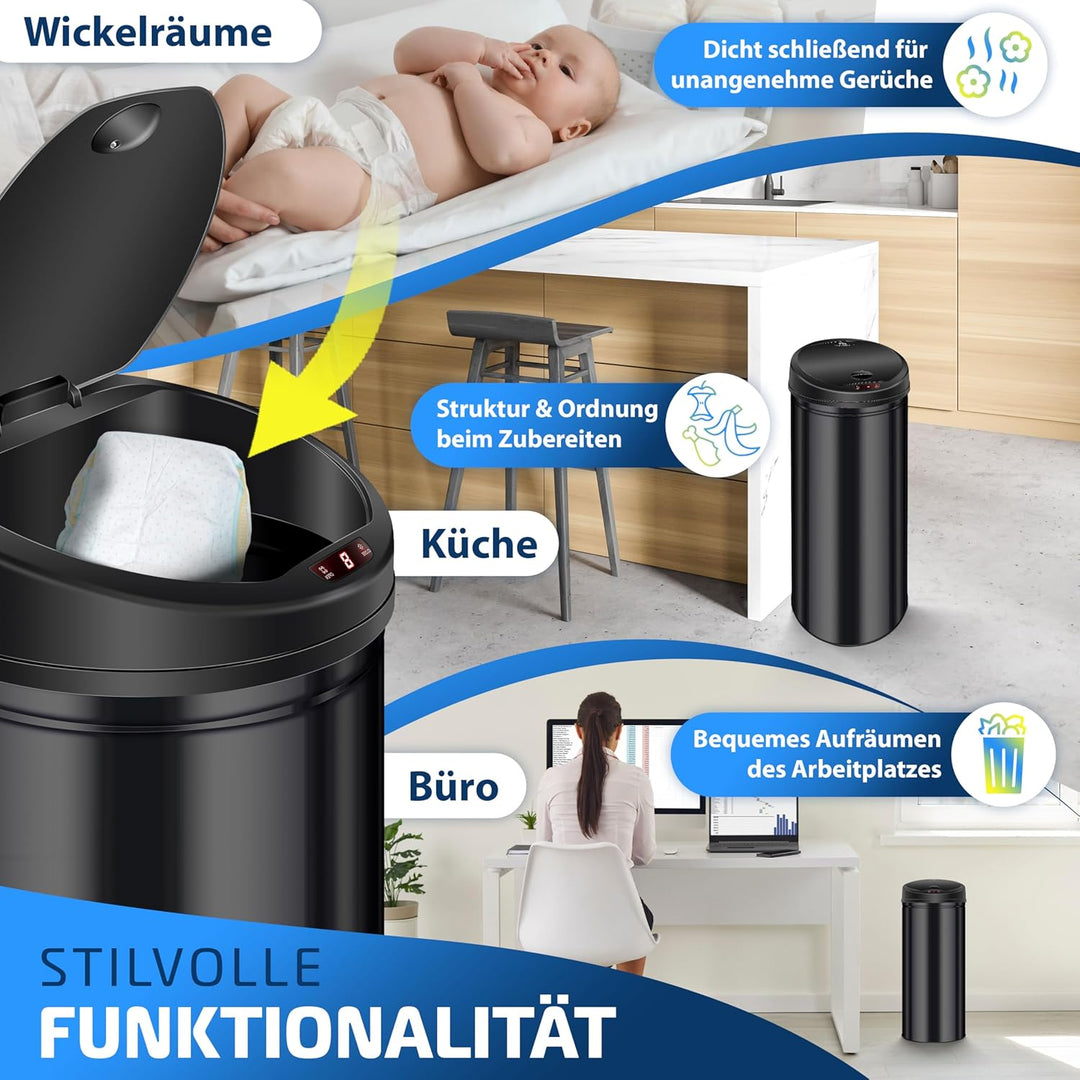 KESSER® Sensor Mülleimer ✓ Automatik ✓ Abfalleimer ✓ Abfall | EDELSTAHL | Farbe: SCHWARZ | Grösse: 3