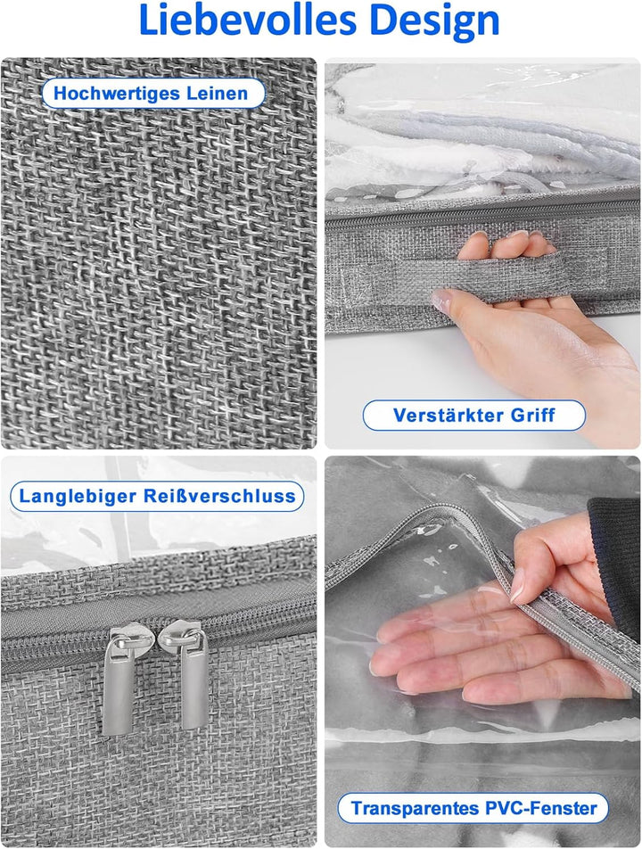 Unterbett-Aufbewahrungstaschen 100×50×10 cm, aus feuchtigkeitsbeständigem Leinen, mit transparentem