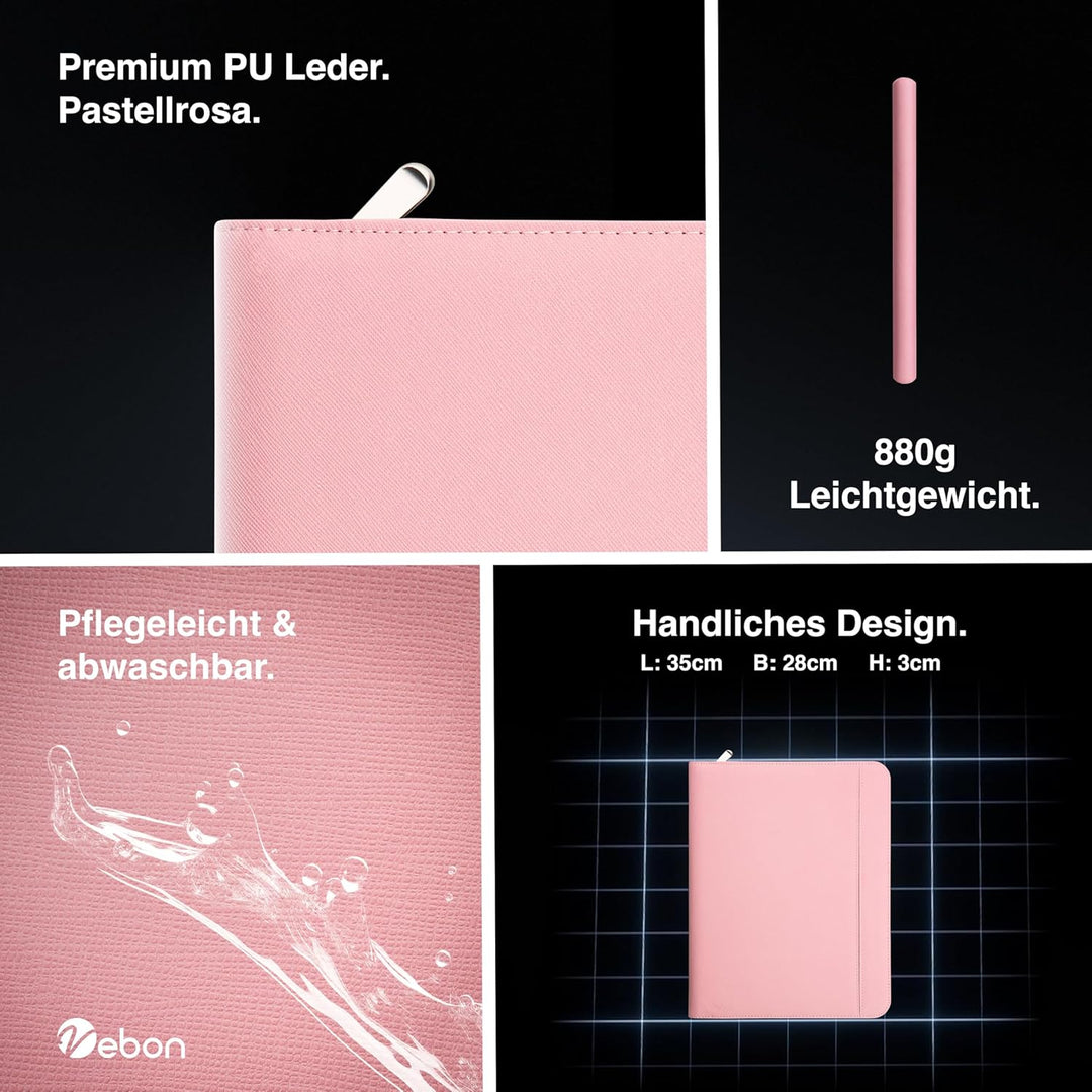 Vebon® Schreibmappe Ringbuch A4"Paris" I Reissverschluss + Klemmbrett I Konferenzmappe + Laptoptasch
