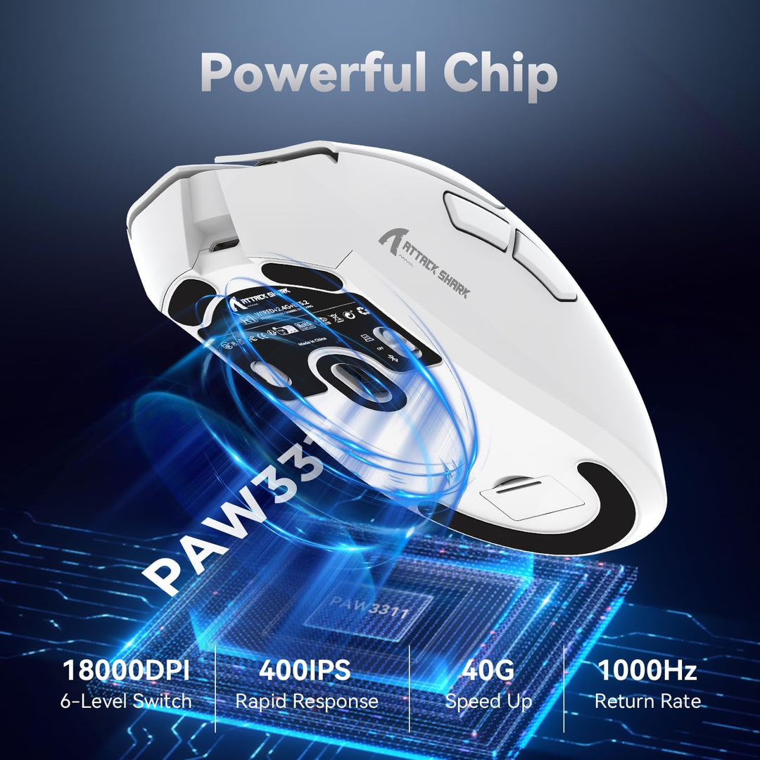ATTACK SHARK R1 59g Superlight Maus, PixArt PAW3311 Gaming-Sensor, BT/2,4G kabellose/kabelgebundene