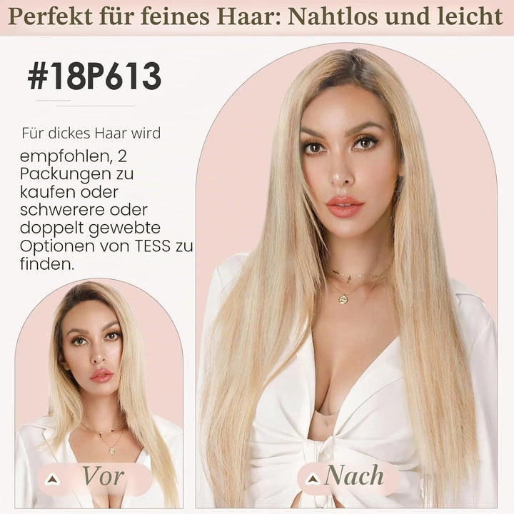 TESS Clip in Extensions Echthaar Blond, Echthaar Extensions Clip 8pcs 25 cm (50 g) Hair Extensions C