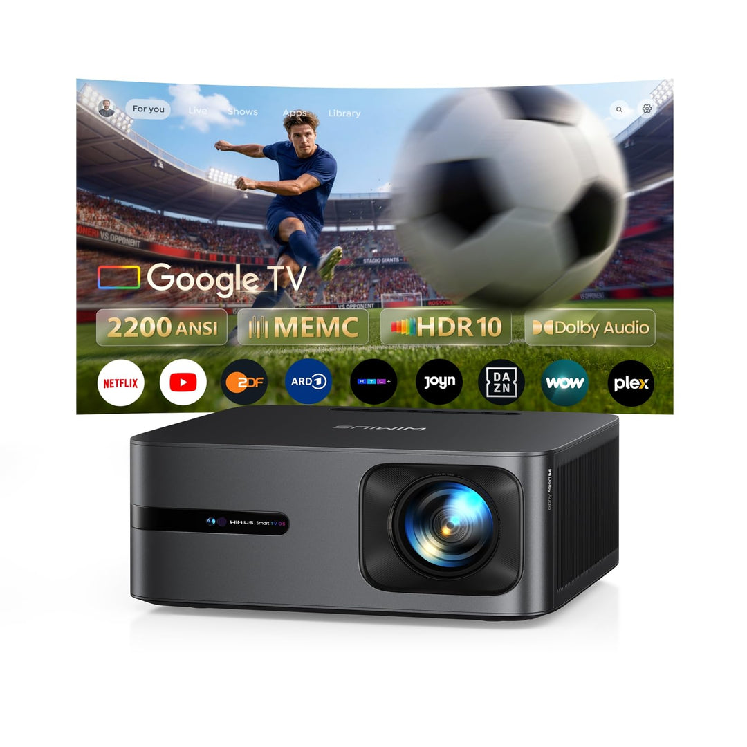 Beamer 4K [2200 ANSI|Google TV|1000+ Offizielle Apps] Beamer Heimkino 4K Unterstützt Autofokus Auto