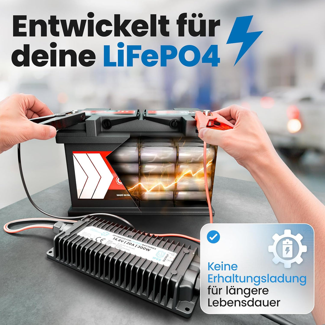 24V Batterie-Ladegerät LiFePO4 29,2V 10A 300W | Optimiert für Lithium-Eisenphosphat-Akku | Auto-Batt