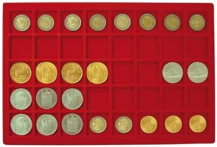 LINDNER Das Original Grosser Münzen-Sammelkoffer mit 8 roten Münztableaus in 5 verschiedenen Tableau