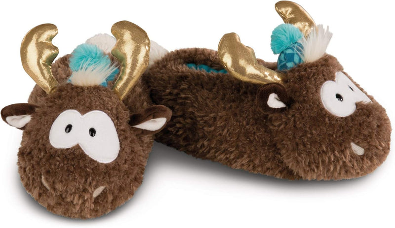 NICI Hauschuhe Rentier Reny Heart Gr. 38-41, L – Plüsch-Hauschuhe Kinder rutschfest – Warme Kuschelt