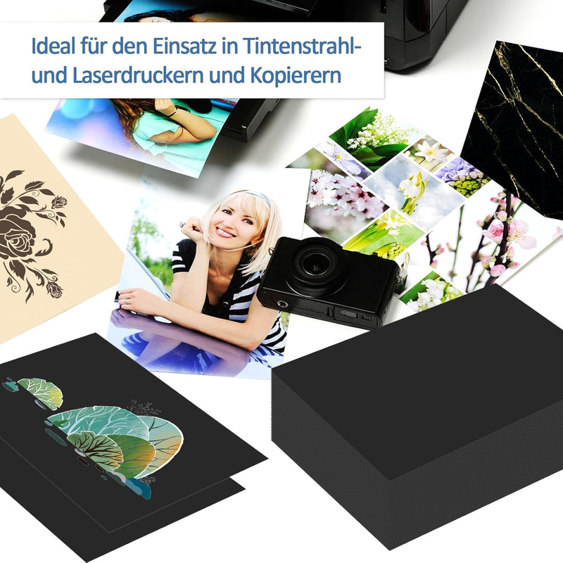 200 x Tonpapier Schwarz A4 120g, Schwarzes Bastelpapier zum Basteln & Malen & Drucken, Schwarz