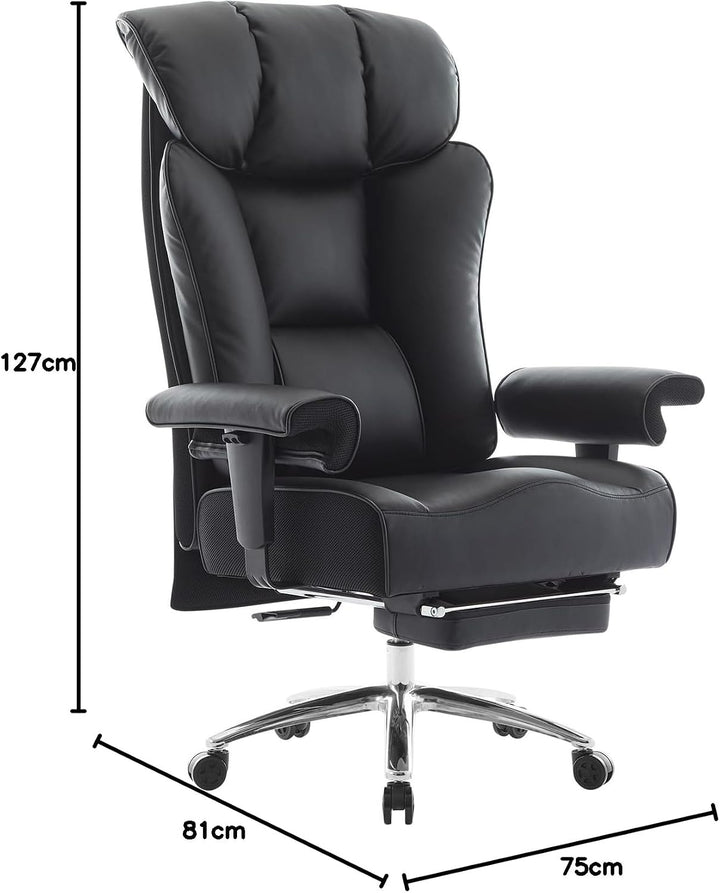 Efomao Bürostuhl, Executivesessel PU-Leder mit Integrierter Lendenwirbelstütze, Ergonomischer Chefse