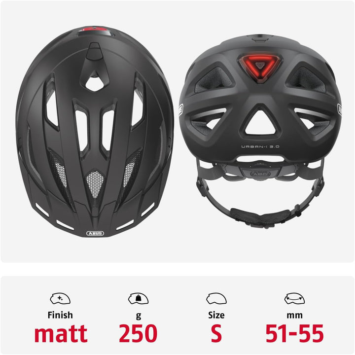 ABUS Stadthelm Urban-I 3.0 - Fahrradhelm mit Rücklicht, Schirm und Magnetverschluss - für Damen und