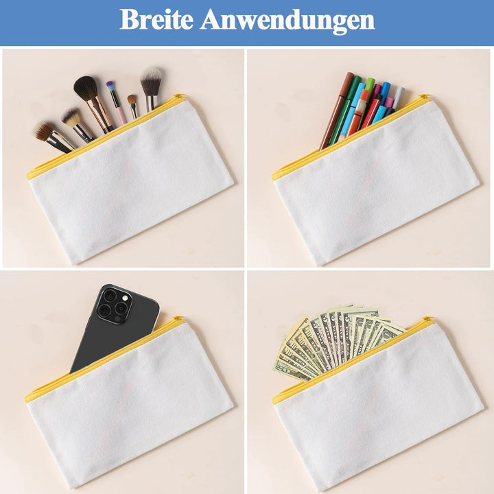 24 Stück DIY Blanko Stoffbeutel, Stoff Federmäppchen zum Bemalen, Bunt Stoffbeutel Zum Bemalen, 12 x