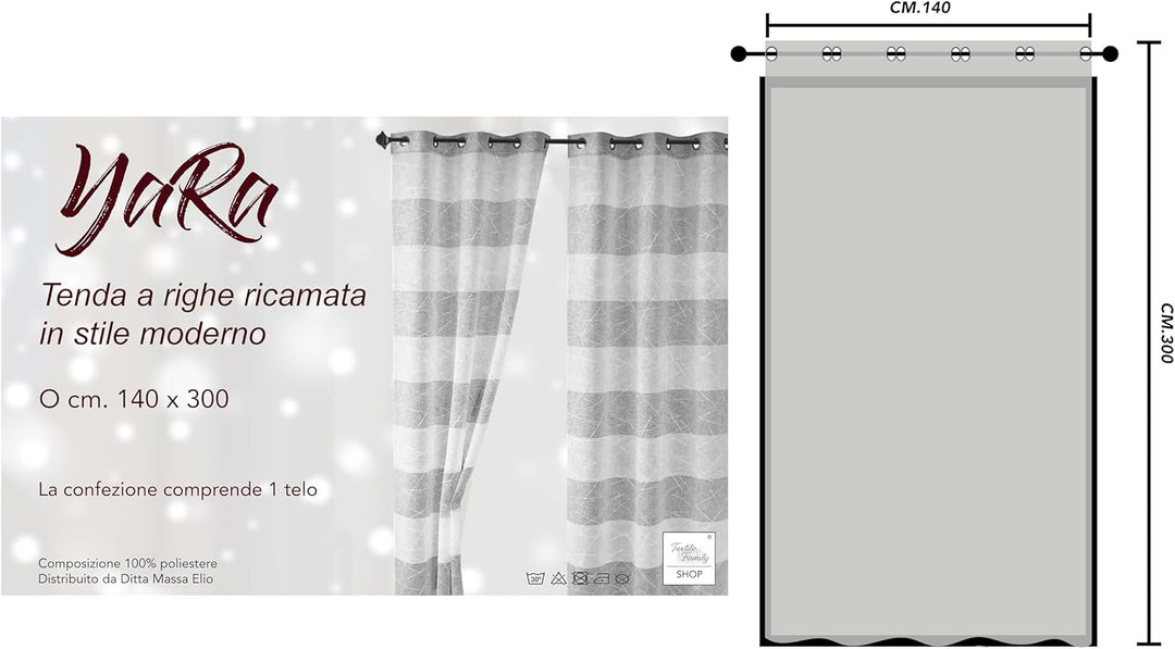 tex Family Vorhang Yara cm 140 x 300 verpackt (grau), Grau