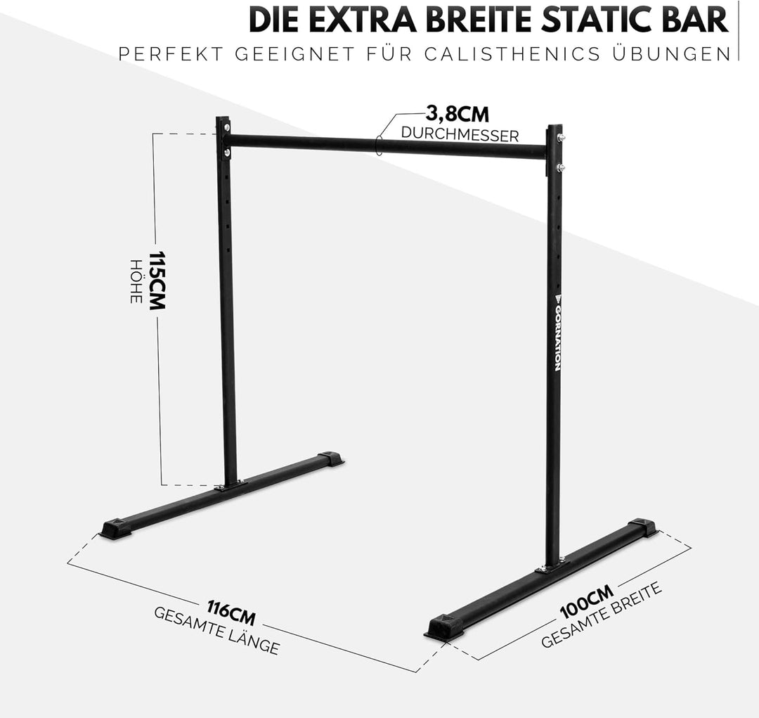 GORNATION Static Bar, Front Lever Bar mit rutschfesten Füssen, pulverbeschichtetem Griff, verstellba