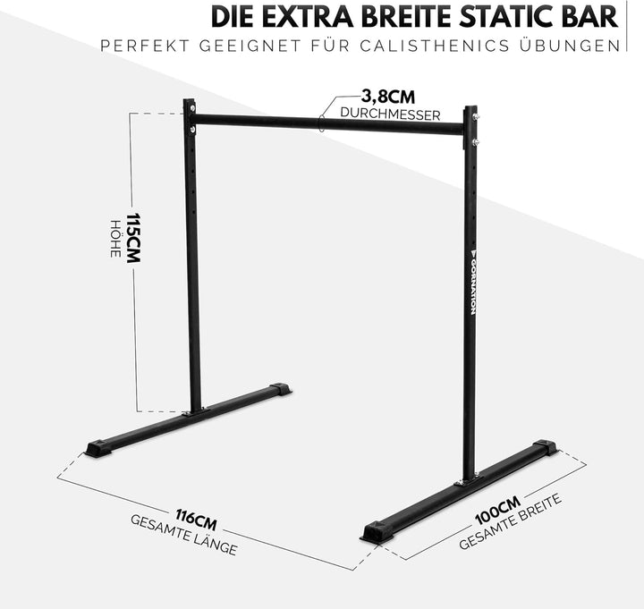 GORNATION Static Bar, Front Lever Bar mit rutschfesten Füssen, pulverbeschichtetem Griff, verstellba