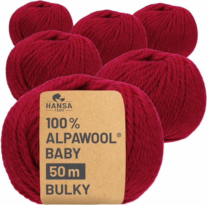 HANSA-FARM | 100% Baby Alpakawolle in 50+ Farben (kratzfrei) - 300g Set (6 x 50g) - weiche Alpaka Wo